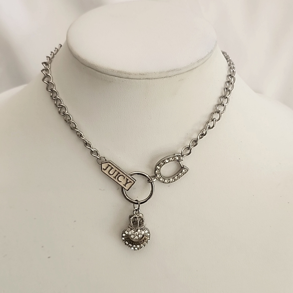 Vintage Juicy Couture Charm Heart Horseshoe Silver-Tone Necklace